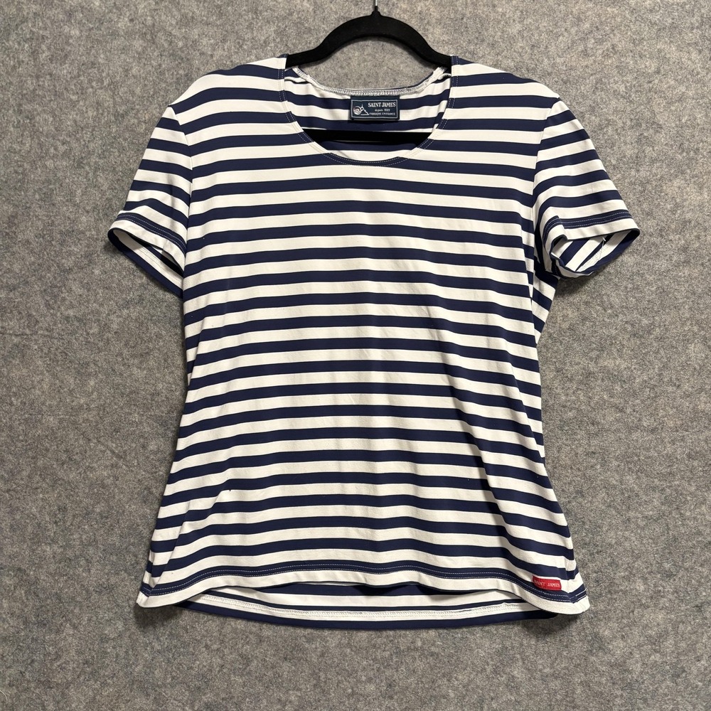 Saint James Shirt Womens M Blue White Stripe Crew Neck Breton French Coastal